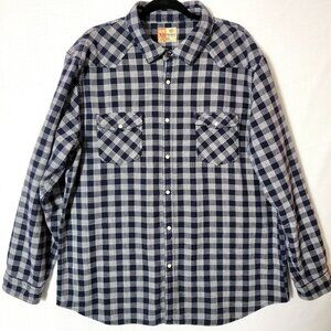 Ruff Hewn Mens Button Down Shirt Size XXL Long Sleeve Snap Closure Navy & White